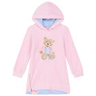 Girls Pink Teddy Hooded Dress, 1, hi-res